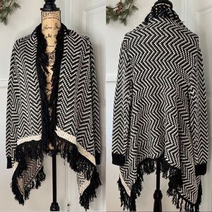 Janice Apparel Waterfall Open Front Fringe Knit Cardigan Sweater NWT